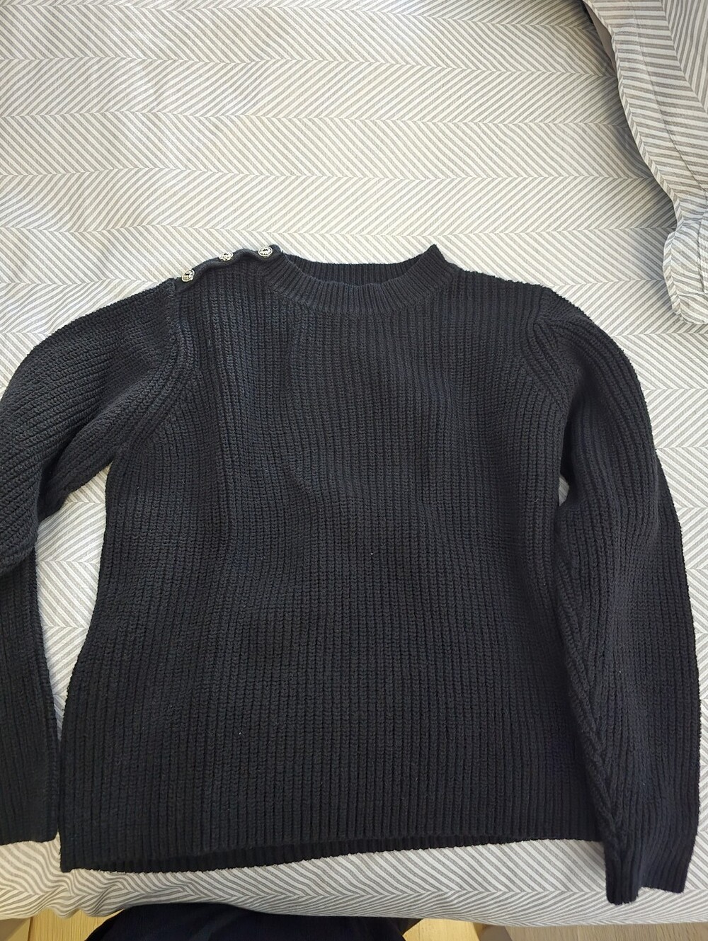 Black Ribbed Knit Crewneck Sweater for Kids